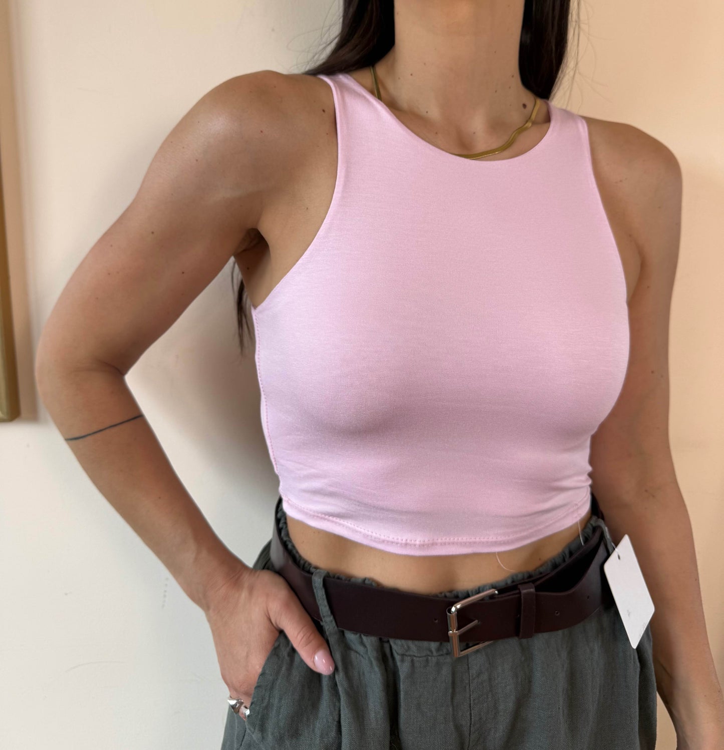 Top crop smanicato +3 colori