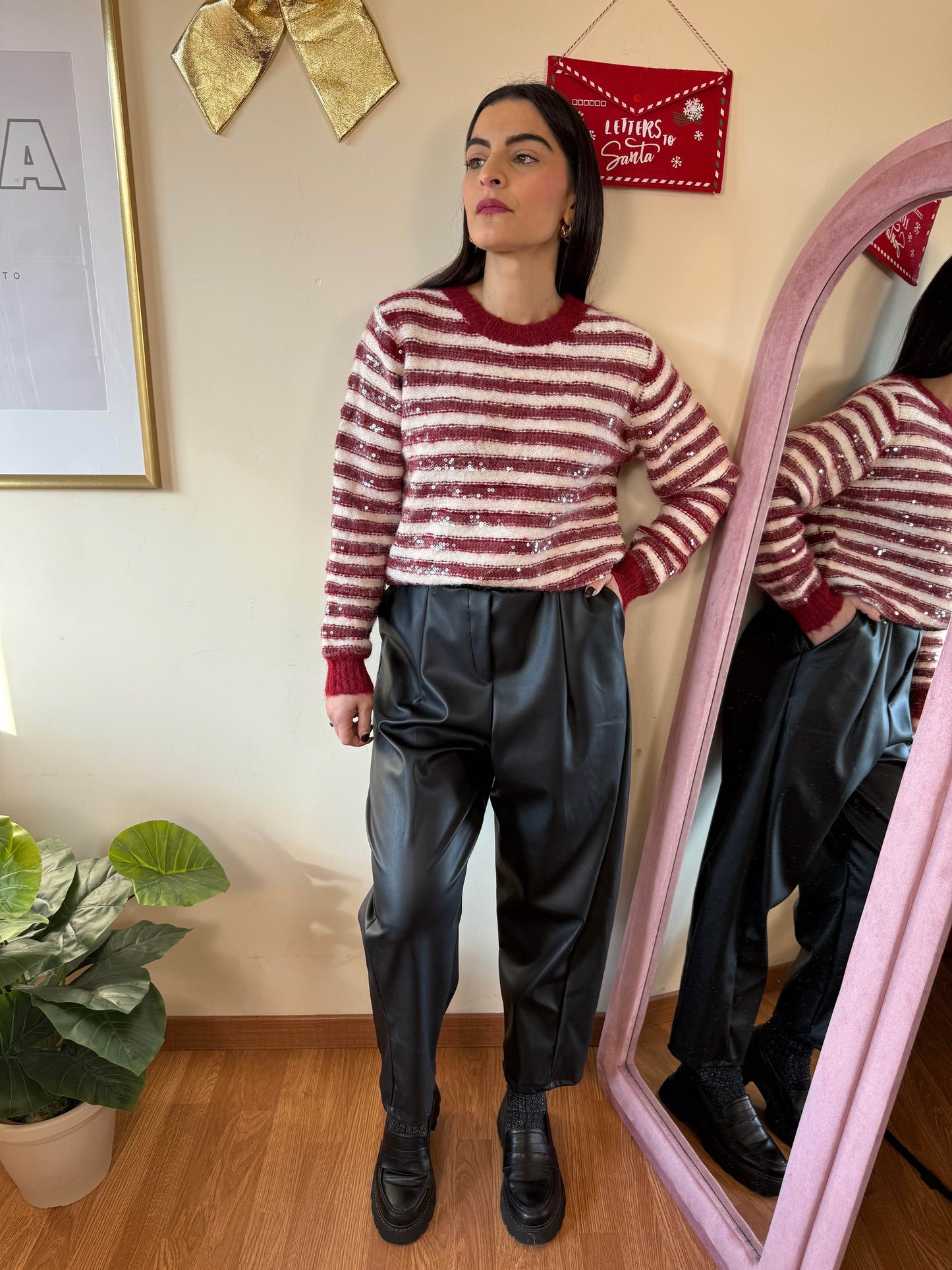 Pantalone barrel in similpelle