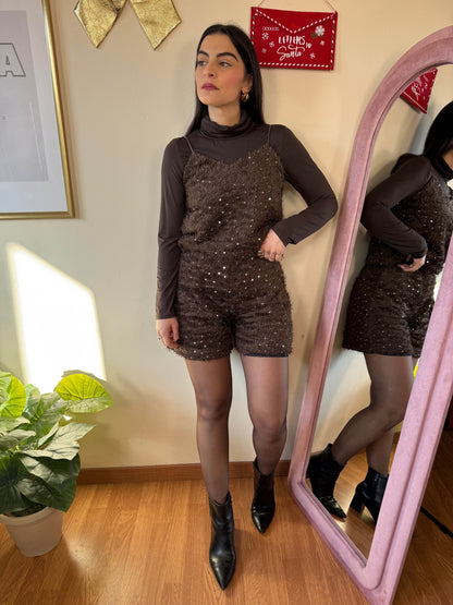 Coordinato peluche paillettes
