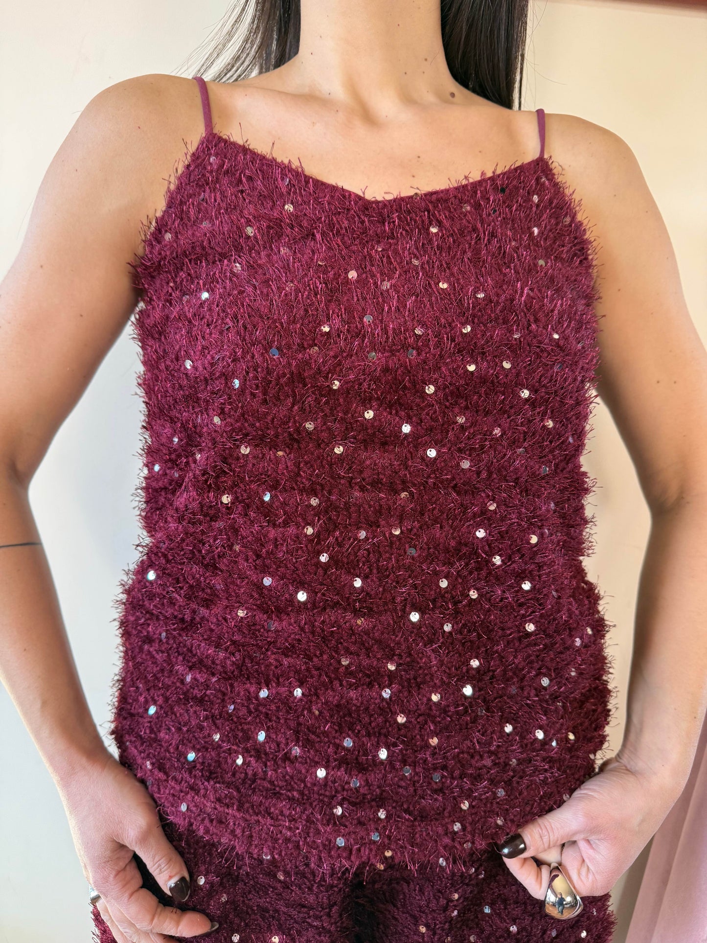 Coordinato peluche paillettes